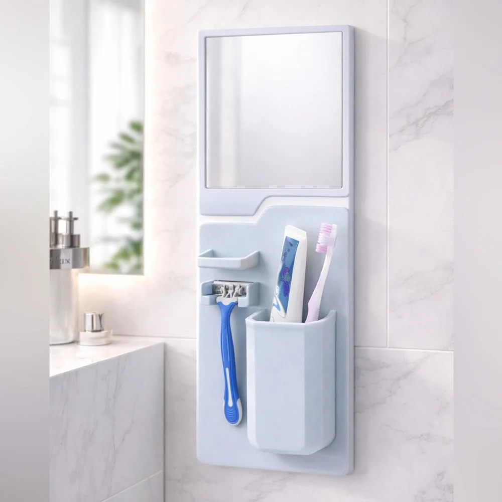 Target Minimalist Wall Mounted Bathroom Organizer Mirror Storage Light Blue NEW‎